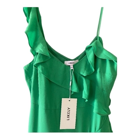NWT LIKELY x Revolve Zoe Midi Dress Kelly Green Ruffle Sleeveless Size 4 - Picture 11 of 16